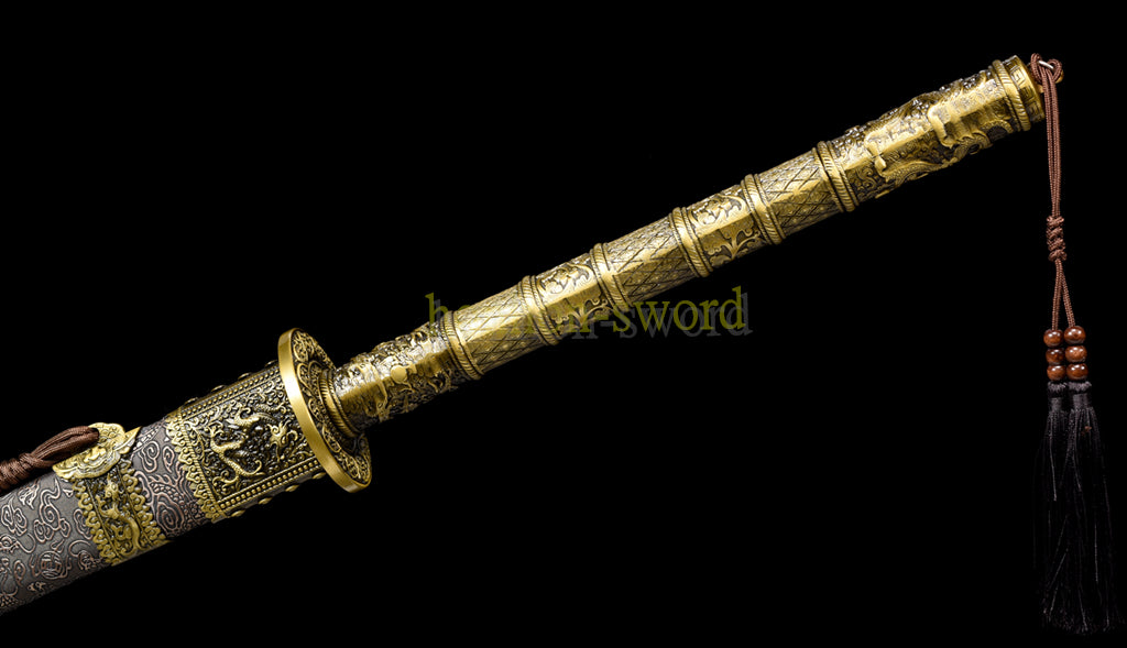 Functional 1095 High Carbon Steel KangXi Sabre Chinese Dao Sword Full Tang Gold