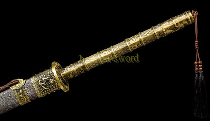 Functional 1095 High Carbon Steel KangXi Sabre Chinese Dao Sword Full Tang Gold