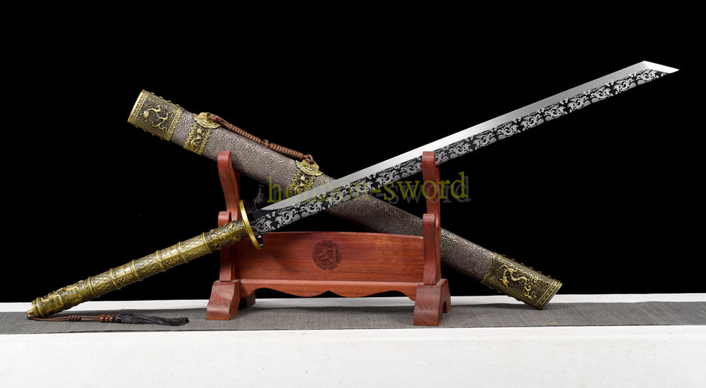 Functional 1095 High Carbon Steel KangXi Sabre Chinese Dao Sword Full Tang Gold