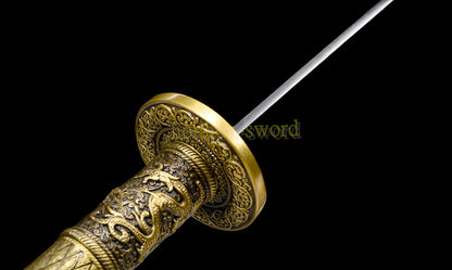 Functional 1095 High Carbon Steel KangXi Sabre Chinese Dao Sword Full Tang Gold