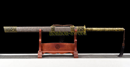 Functional 1095 High Carbon Steel KangXi Sabre Chinese Dao Sword Full Tang Gold