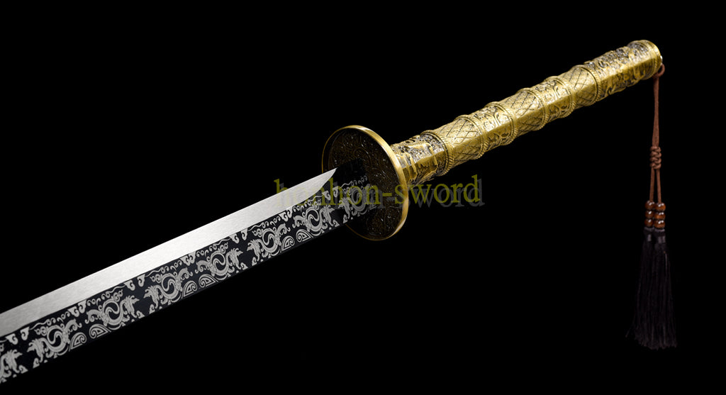 Functional 1095 High Carbon Steel KangXi Sabre Chinese Dao Sword Full Tang Gold