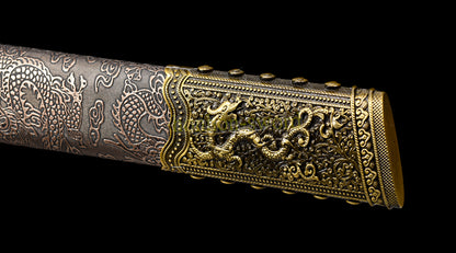 Functional 1095 High Carbon Steel KangXi Sabre Chinese Dao Sword Full Tang Gold