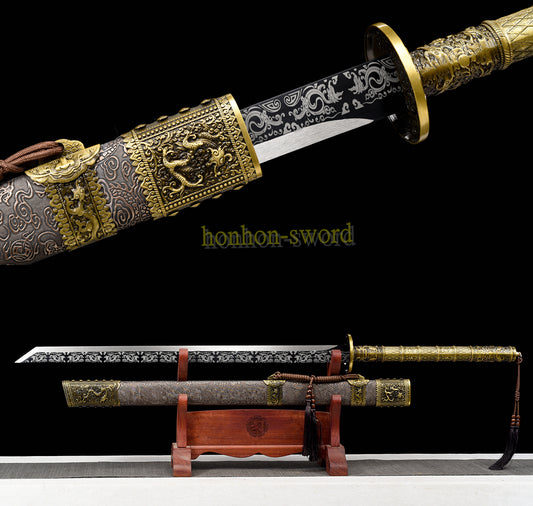 1095 Kohlenstoffstahl Katana Blaue Klinge Japanisches Samurai-Schwert Full Tang Schwarz 