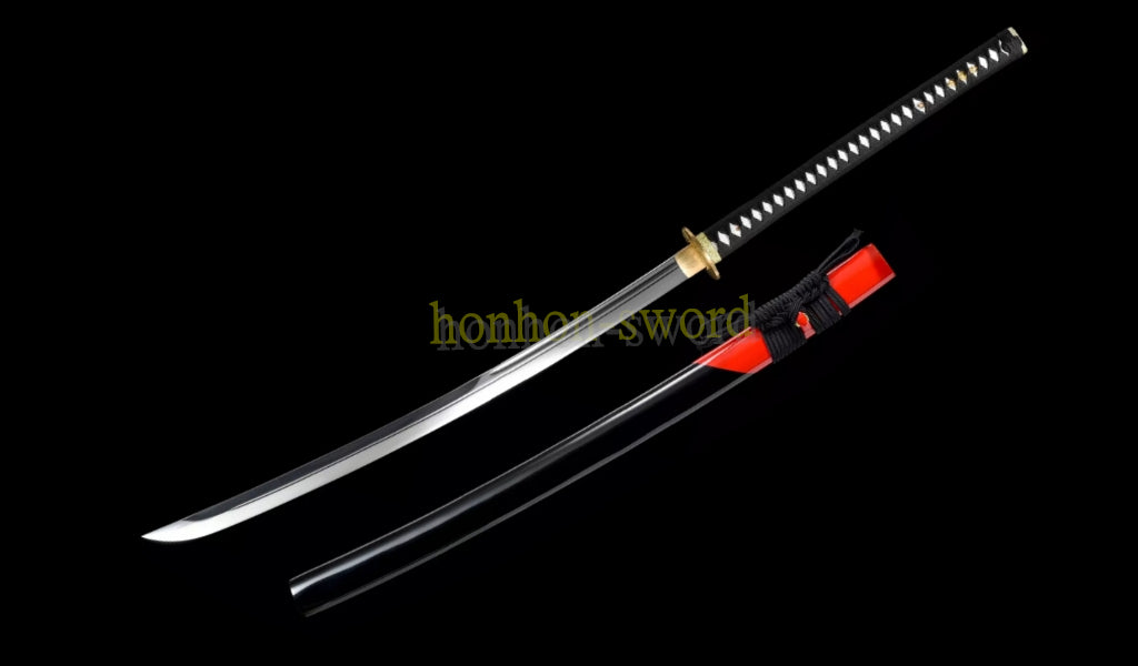 1095 Kohlenstoffstahl Katana Blaue Klinge Japanisches Samurai-Schwert Full Tang Schwarz 