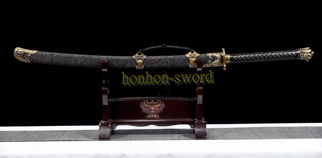 1095 High Carbon Steel Traditional Chinese Qing Dynasty Dao 雁翎刀 Alloy Fittings Black