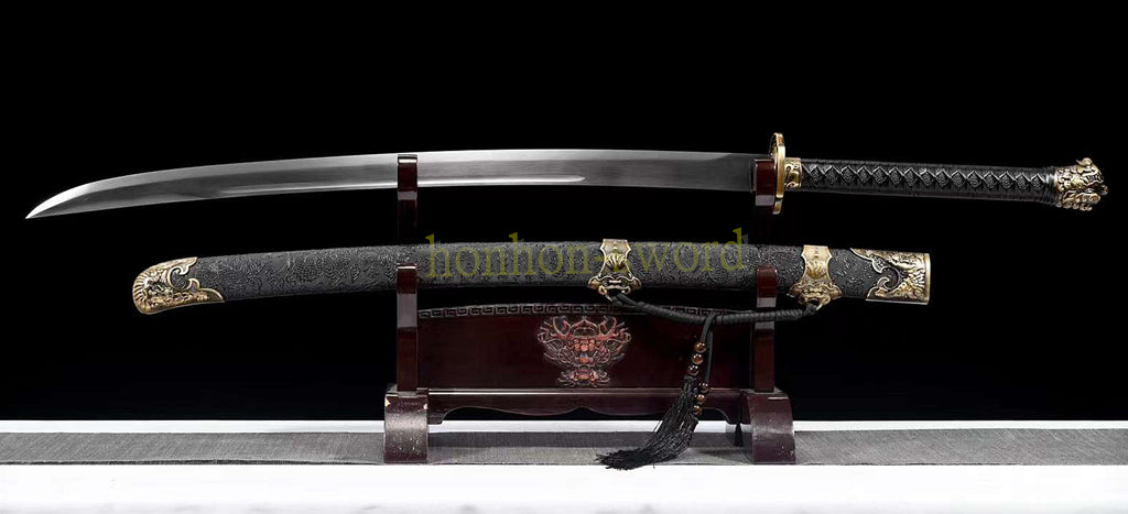 1095 High Carbon Steel Traditional Chinese Qing Dynasty Dao 雁翎刀 Alloy Fittings Black