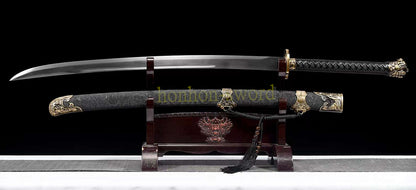 1095 High Carbon Steel Traditional Chinese Qing Dynasty Dao 雁翎刀 Alloy Fittings Black