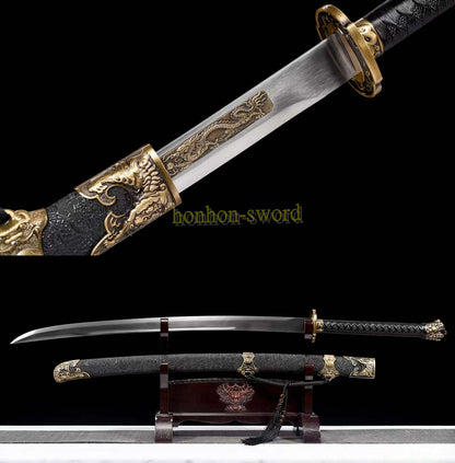 1095 High Carbon Steel Traditional Chinese Qing Dynasty Dao 雁翎刀 Alloy Fittings Black