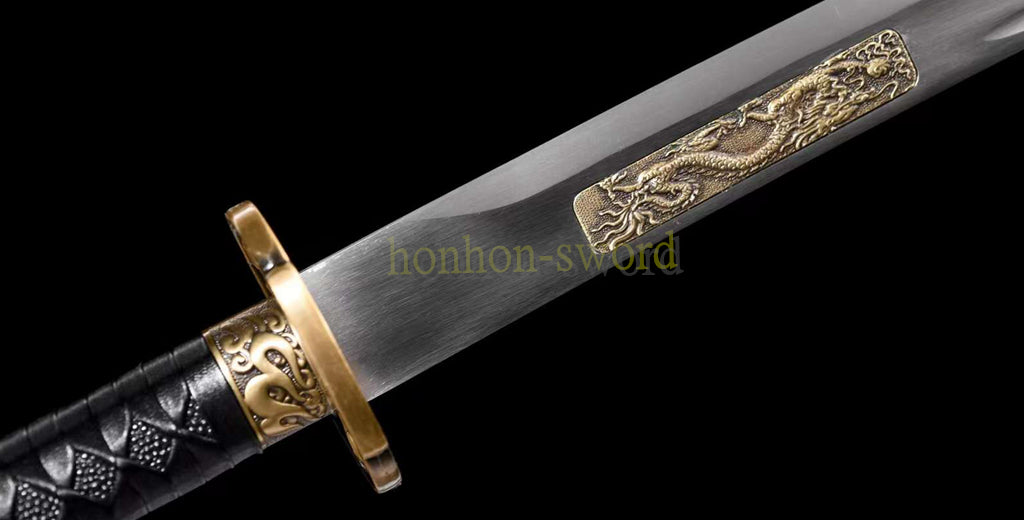 1095 High Carbon Steel Traditional Chinese Qing Dynasty Dao 雁翎刀 Alloy Fittings Black