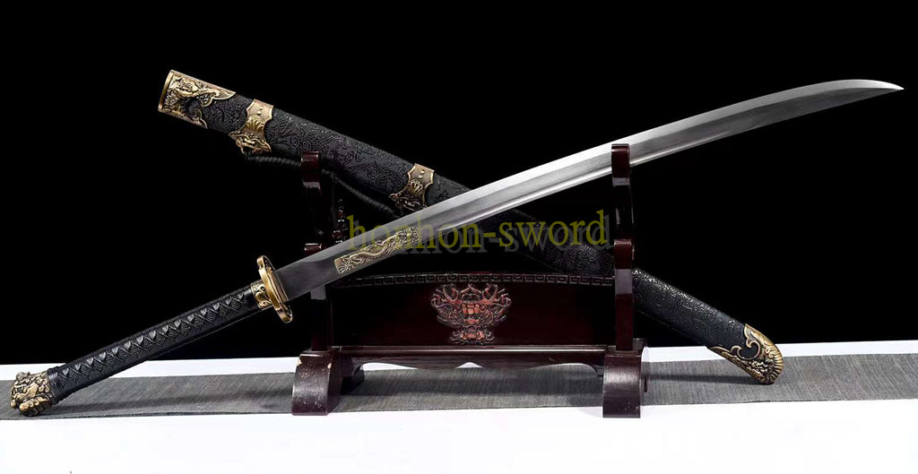 1095 High Carbon Steel Traditional Chinese Qing Dynasty Dao 雁翎刀 Alloy Fittings Black