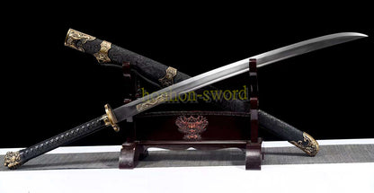 1095 High Carbon Steel Traditional Chinese Qing Dynasty Dao 雁翎刀 Alloy Fittings Black