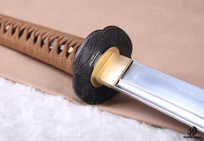 1095 Kohlenstoffstahl Katana Japanisches Samurai-Schwert Full Tang Braun 