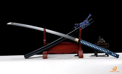 45" 1095 Kohlenstoffstahl O Katana Japanisches Samurai-Schwert Full Tang Schwert Schwarz und Blau 