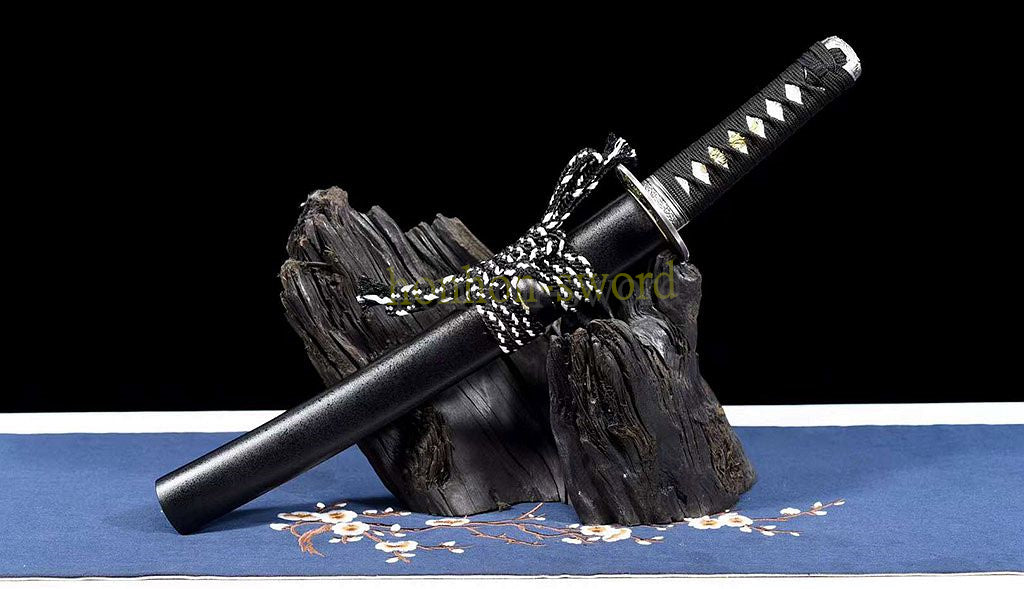 1095 Kohlenstoffstahl Katana Blaue Klinge Japanisches Samurai-Schwert Full Tang Schwarz 