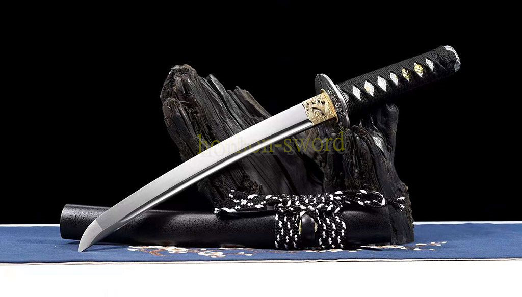 1095 Kohlenstoffstahl Katana Blaue Klinge Japanisches Samurai-Schwert Full Tang Schwarz 