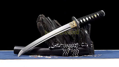 1095 Kohlenstoffstahl Katana Blaue Klinge Japanisches Samurai-Schwert Full Tang Schwarz 