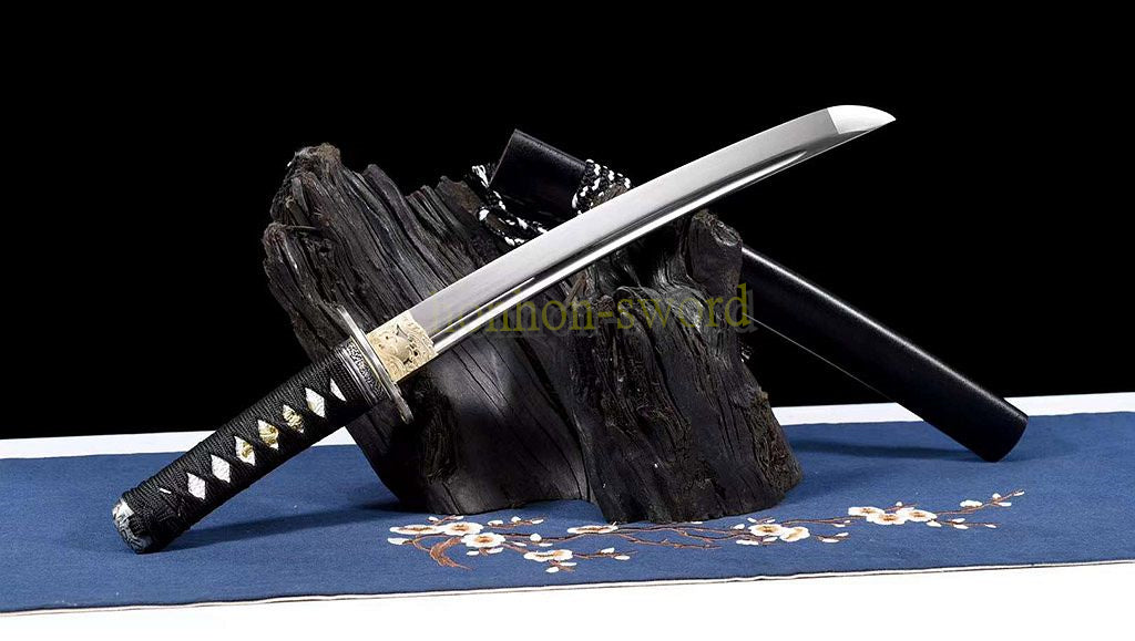 1095 Kohlenstoffstahl Katana Blaue Klinge Japanisches Samurai-Schwert Full Tang Schwarz 