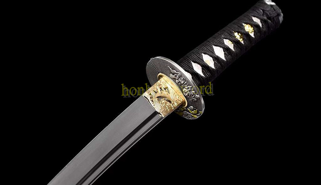 1095 Kohlenstoffstahl Katana Blaue Klinge Japanisches Samurai-Schwert Full Tang Schwarz 