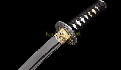 1095 Kohlenstoffstahl Katana Blaue Klinge Japanisches Samurai-Schwert Full Tang Schwarz 