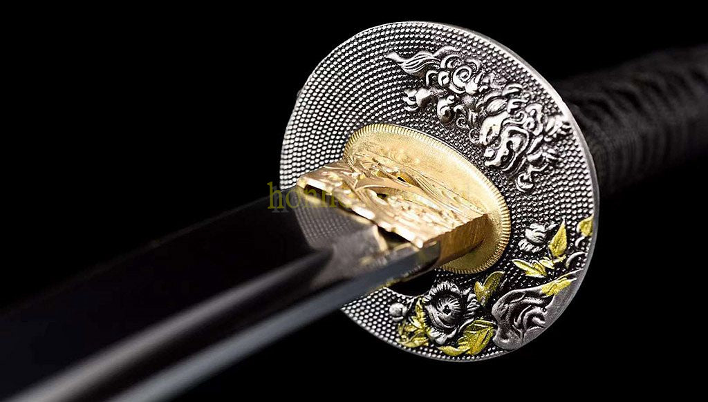 1095 Kohlenstoffstahl Katana Blaue Klinge Japanisches Samurai-Schwert Full Tang Schwarz 