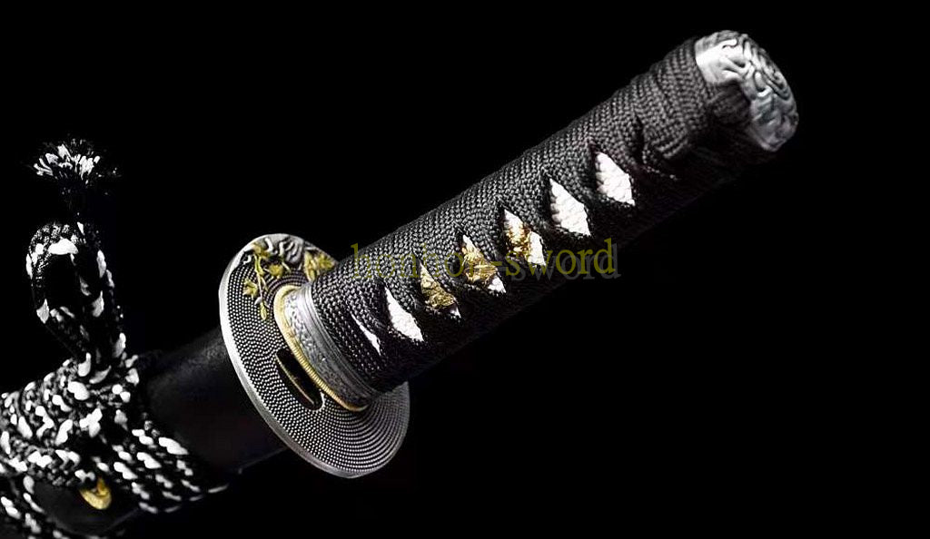 1095 Kohlenstoffstahl Katana Blaue Klinge Japanisches Samurai-Schwert Full Tang Schwarz 