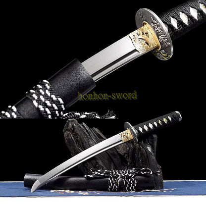 1095 Kohlenstoffstahl Katana Blaue Klinge Japanisches Samurai-Schwert Full Tang Schwarz 