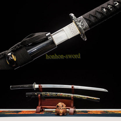 Katana à lame bleue en acier à haute teneur en carbone 1095, épée de samouraï japonais, épée complète noire 