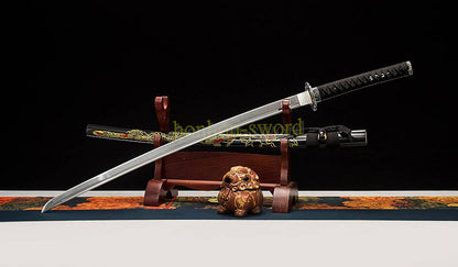 Katana à lame bleue en acier à haute teneur en carbone 1095, épée de samouraï japonais, épée complète noire 