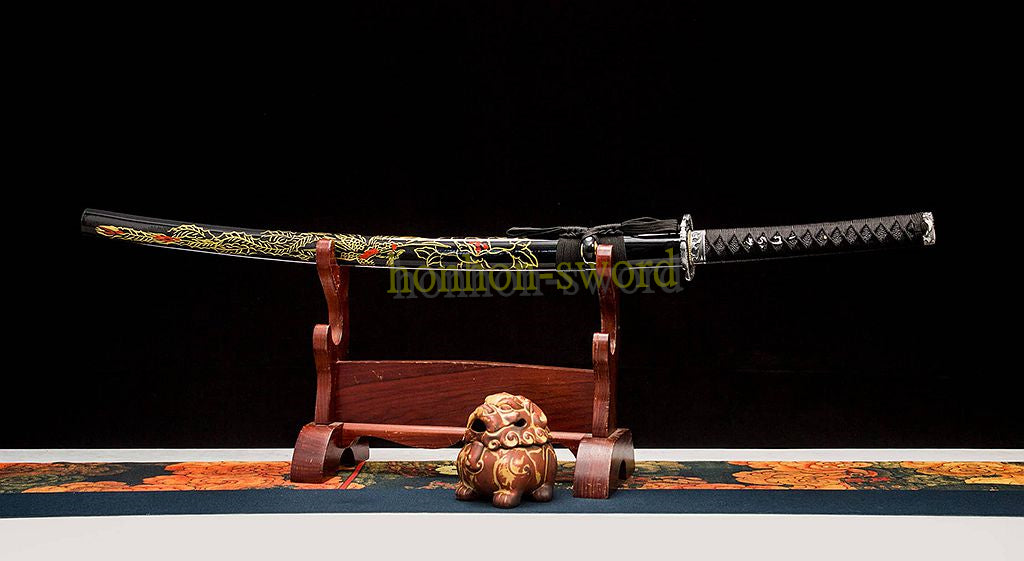 Katana à lame bleue en acier à haute teneur en carbone 1095, épée de samouraï japonais, épée complète noire 