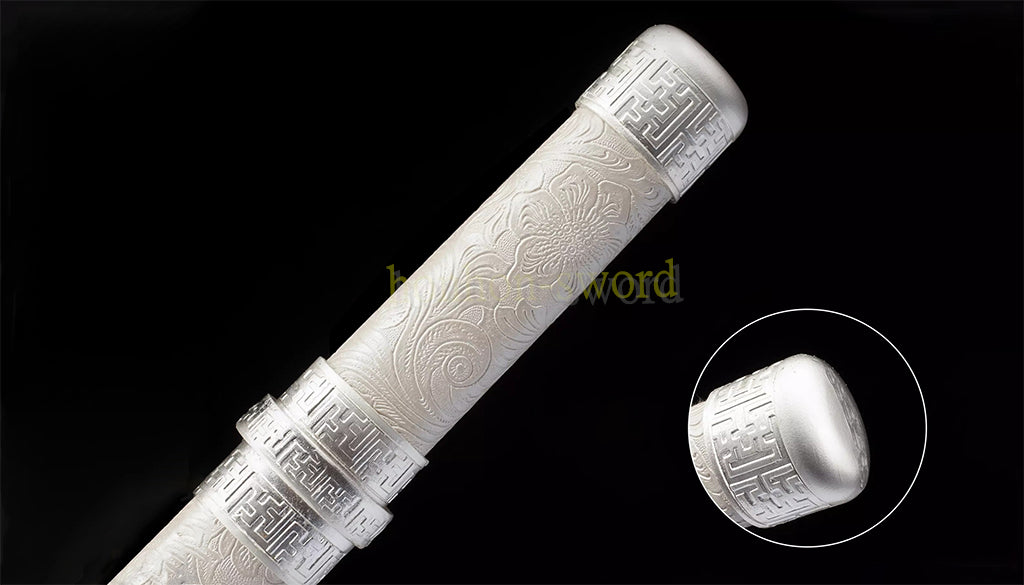 1095 High Carbon Steel Straight Tanto Japanese Samurai Short Sword Full Tang White Leather Saya