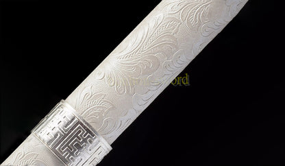 1095 High Carbon Steel Straight Tanto Japanese Samurai Short Sword Full Tang White Leather Saya