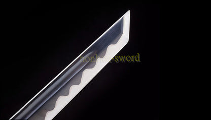 1095 High Carbon Steel Straight Tanto Japanese Samurai Short Sword Full Tang White Leather Saya