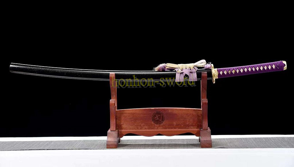 L6 Steel Mirror Polished Katana Japanese Samurai Sword Hand Forge for Battle Purple