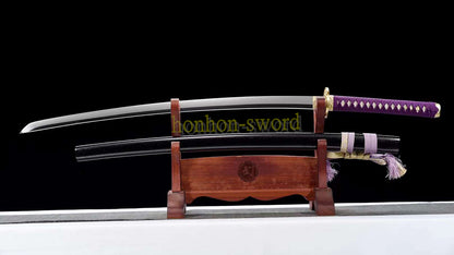 L6 Steel Mirror Polished Katana Japanese Samurai Sword Hand Forge for Battle Purple