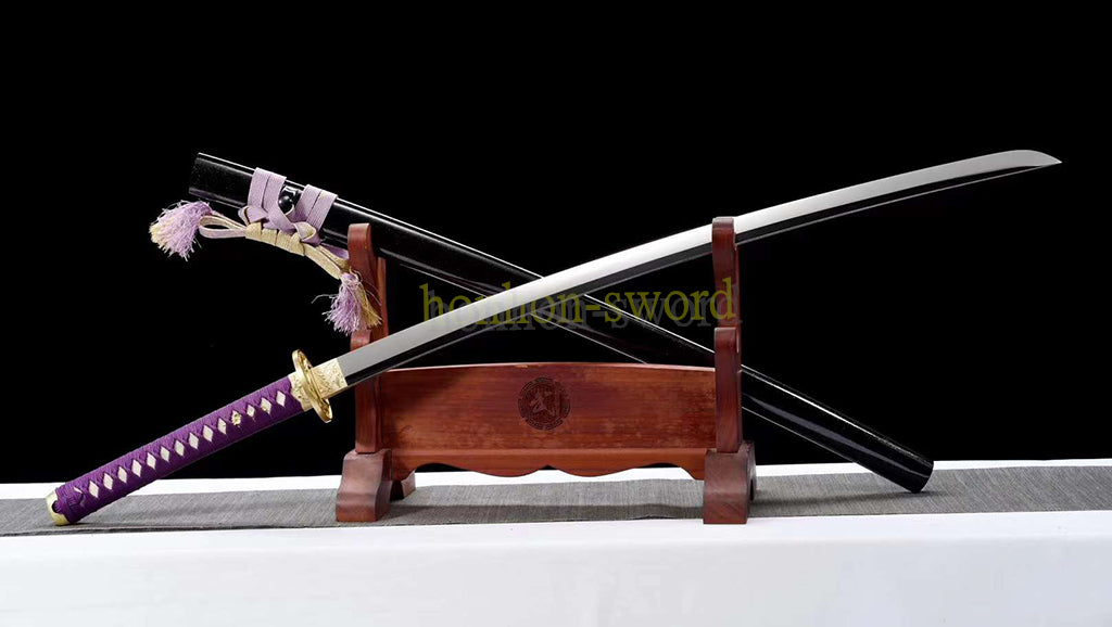 L6 Steel Mirror Polished Katana Japanese Samurai Sword Hand Forge for Battle Purple