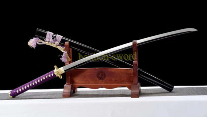 L6 Steel Mirror Polished Katana Japanese Samurai Sword Hand Forge for Battle Purple