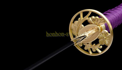 L6 Steel Mirror Polished Katana Japanese Samurai Sword Hand Forge for Battle Purple