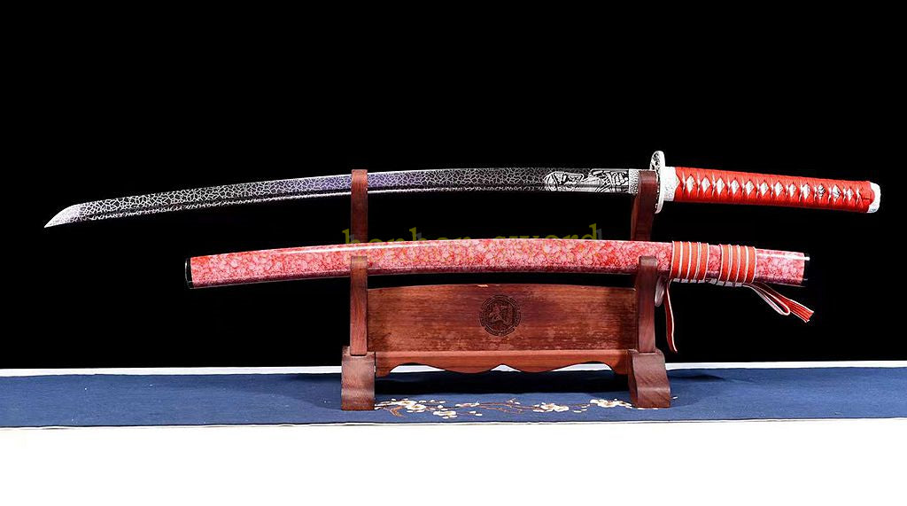 1095 Kohlenstoffstahl Katana Blaue Klinge Japanisches Samurai-Schwert Full Tang Schwarz 