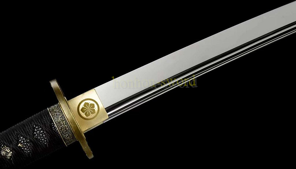 Katana à lame bleue en acier à haute teneur en carbone 1095, épée de samouraï japonais, épée complète noire 