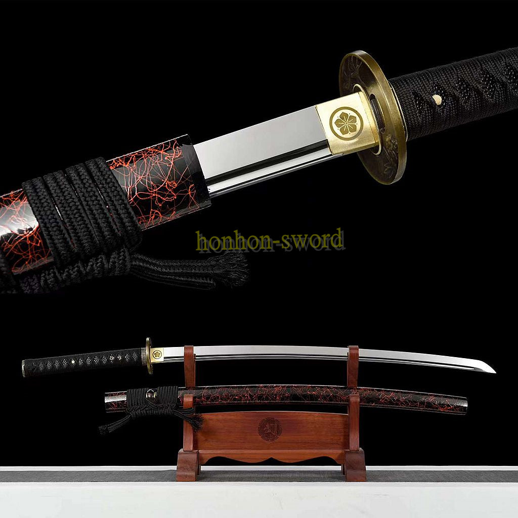 Katana à lame bleue en acier à haute teneur en carbone 1095, épée de samouraï japonais, épée complète noire 