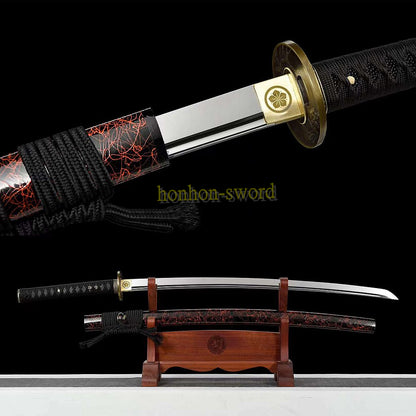 Katana à lame bleue en acier à haute teneur en carbone 1095, épée de samouraï japonais, épée complète noire 