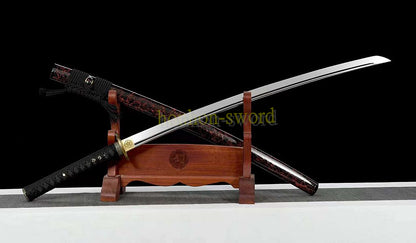 Katana à lame bleue en acier à haute teneur en carbone 1095, épée de samouraï japonais, épée complète noire 