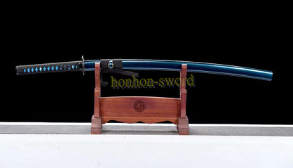 L6 Steel Mirror Polished Katana Japanese Samurai Sword Hand Forge for Battle Blue