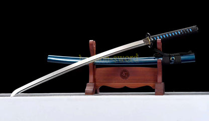 L6 Steel Mirror Polished Katana Japanese Samurai Sword Hand Forge for Battle Blue