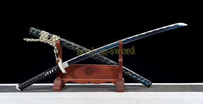 1095 High Carbon Steel Katana Japanese Samurai Sword Full Tang Sword Blue Blade