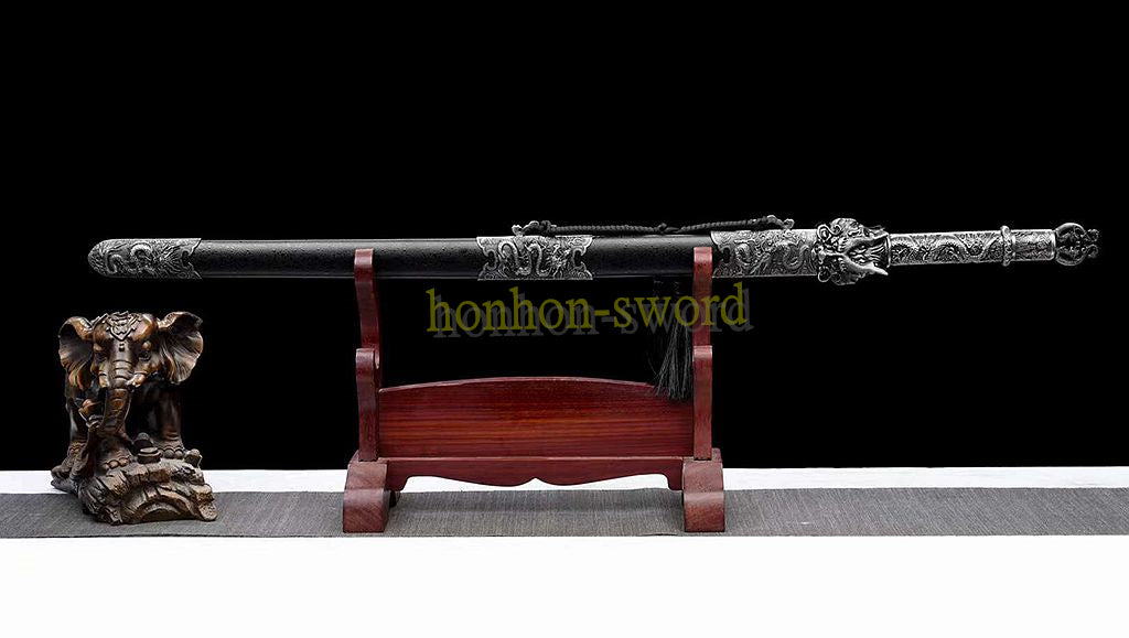 High Manganese Steel Dragon King Jian Chinese Jian Sword Full Tang Battle Ready Black