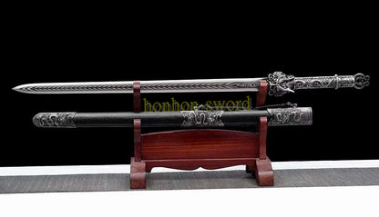 High Manganese Steel Dragon King Jian Chinese Jian Sword Full Tang Battle Ready Black