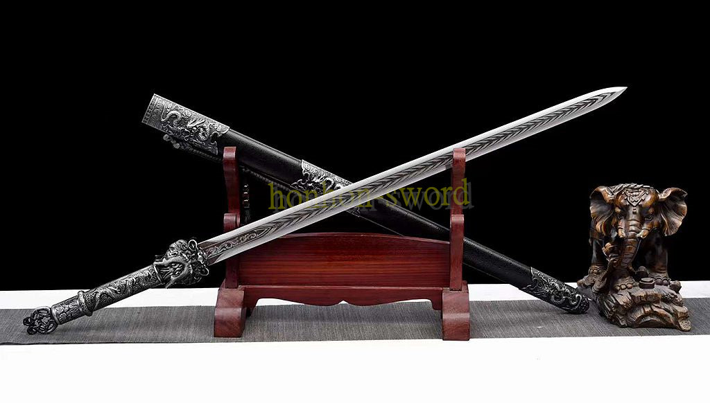 High Manganese Steel Dragon King Jian Chinese Jian Sword Full Tang Battle Ready Black