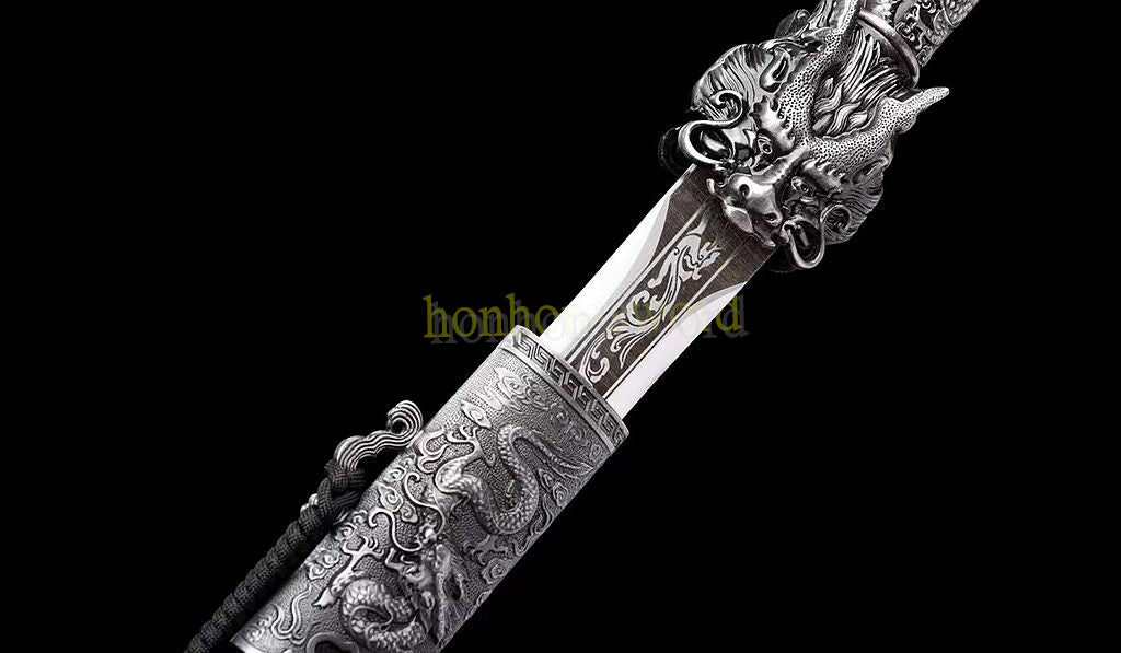 High Manganese Steel Dragon King Jian Chinese Jian Sword Full Tang Battle Ready Black